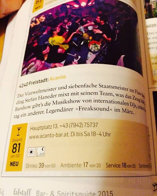 Ausgezeichnet: Acanto ist die beste Bar im Bezirk!